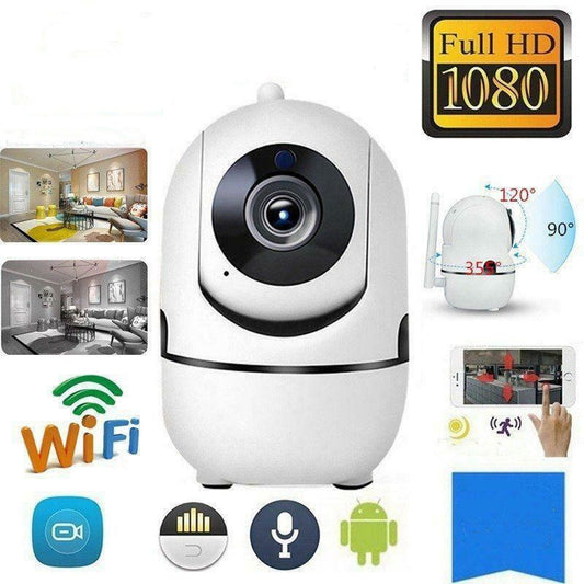 Trådlös WiFi IP-kamera med 360° övervakning (355°/90°) och 1080P HD. Mörkerseende upp till 30 m, rörelse- och ljudlarm i mobilen. Tvåvägsljud för kommunikation. Stöd för 2.4GHz WiFi, microSD (64 GB) och molnlagring. Perfekt för hemmet.