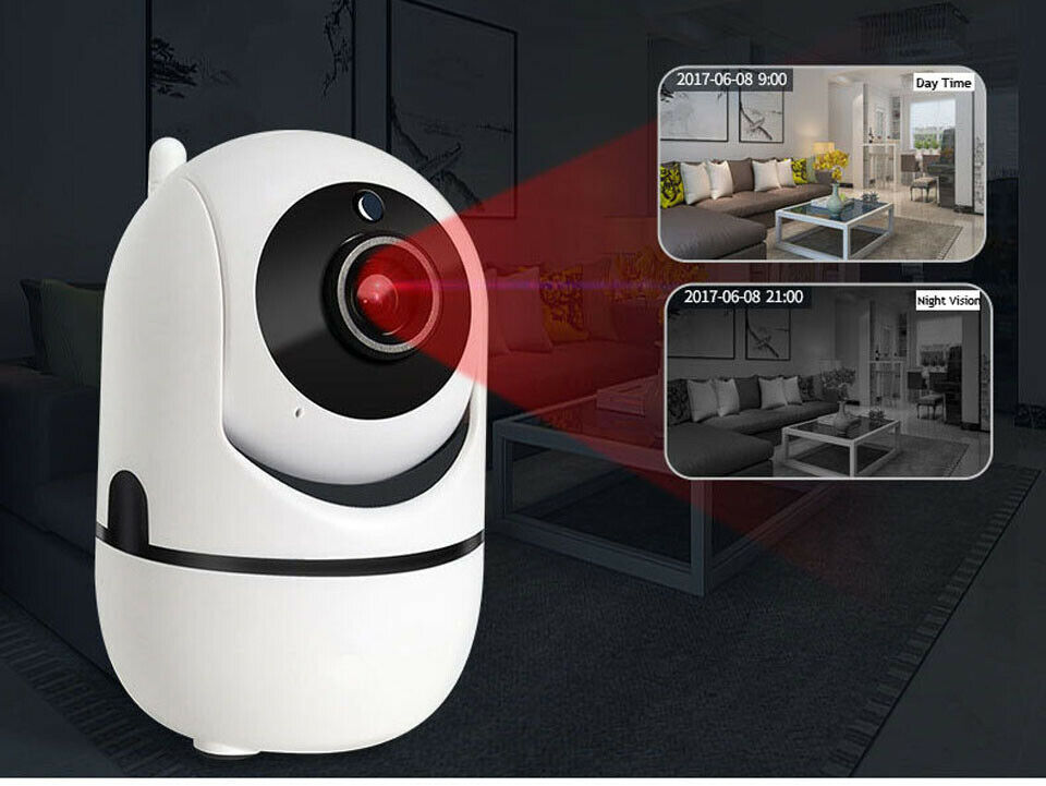 Trådlös WiFi IP-kamera med 360° övervakning (355°/90°) och 1080P HD. Mörkerseende upp till 30 m, rörelse- och ljudlarm i mobilen. Tvåvägsljud för kommunikation. Stöd för 2.4GHz WiFi, microSD (64 GB) och molnlagring. Perfekt för hemmet.