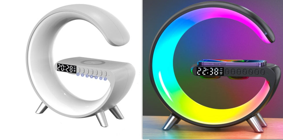 Ny intelligent G-formad LED-lampa med Bluetooth-högtalare och trådlös laddning – stämningslampa med appstyrning för sovrum och heminredning